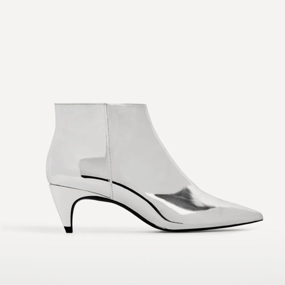 Zara Silver Ankle Kitten Heel Booties 